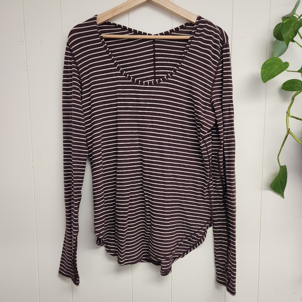 Lululemon Yogini 5 Year Long Sleeve Tee Stripe Heathered Bordeaux Drama